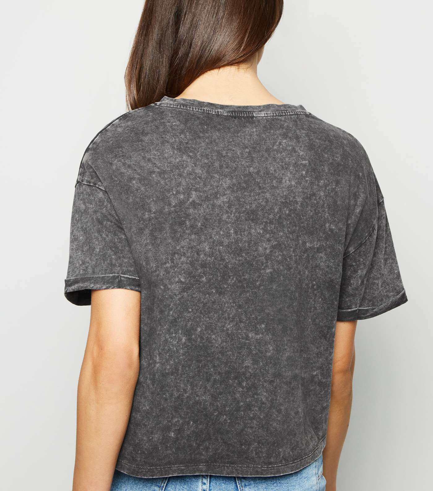 Dark Grey Acid Wash Crop T-Shirt Image 2