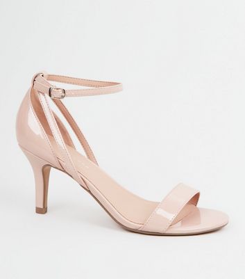 Wide Fit Nude Patent Mid Heel Sandals 