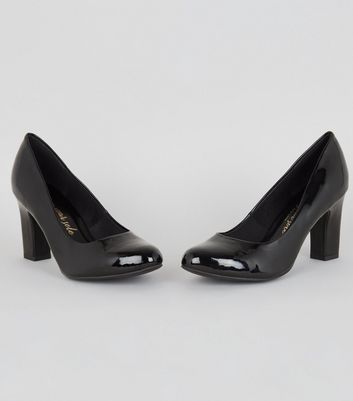 wide fit black patent court shoes