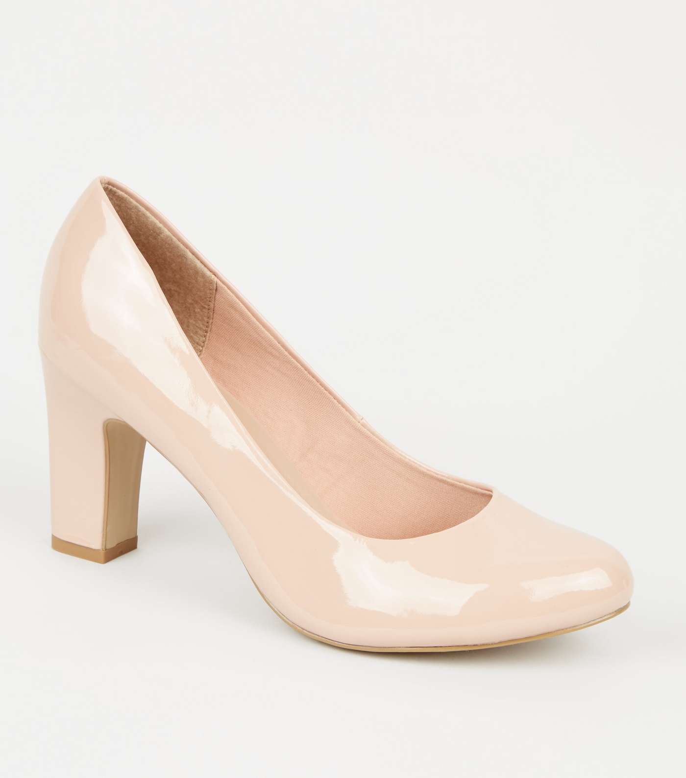 Wide Fit Pale Pink Block Heel Court Shoes