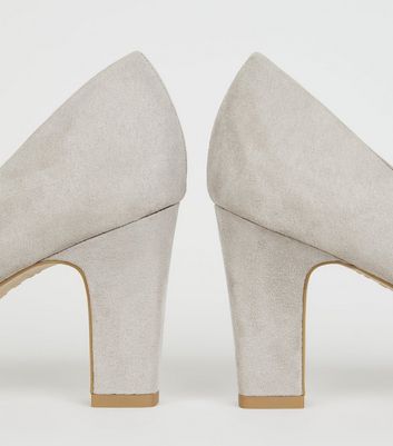 Grey court shoes block heel best sale