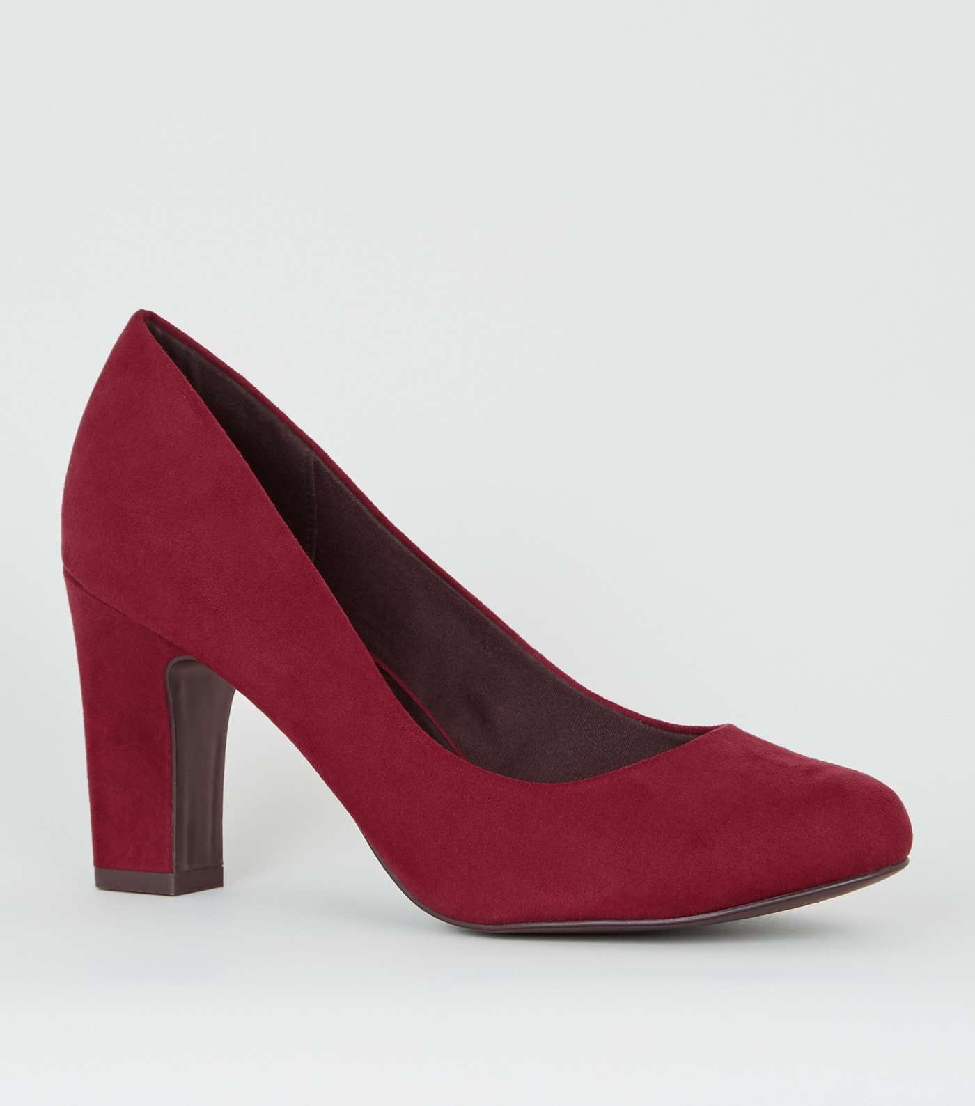 Wide Fit Dark Red Block Heel Court Shoes