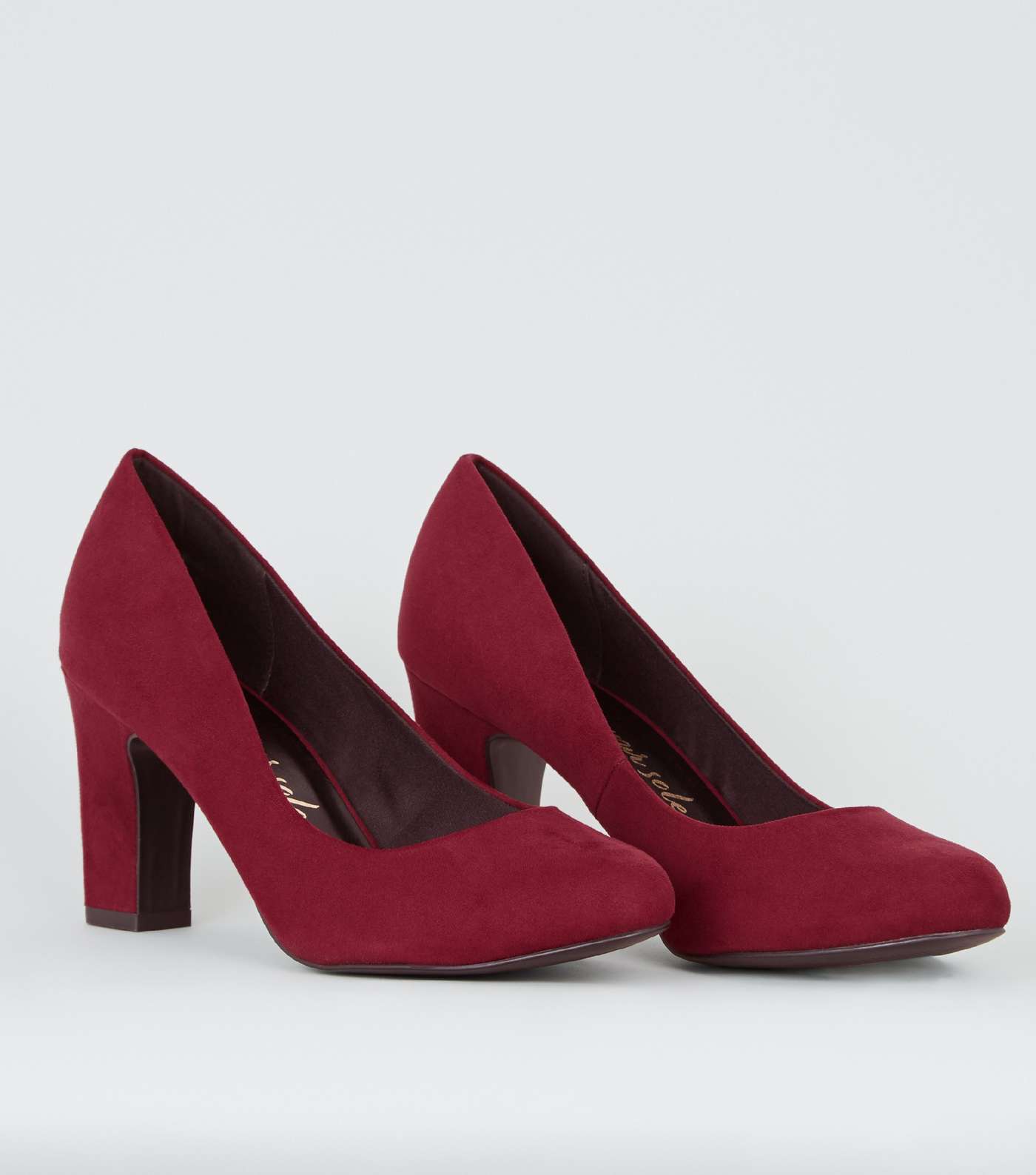 Wide Fit Dark Red Block Heel Court Shoes Image 3