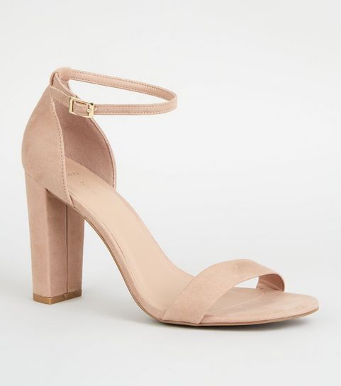Wide Fit Nude Suedette 2 Part Block Heels