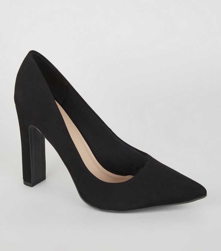 Wide Fit Black Suedette Block Heel Courts | New Look