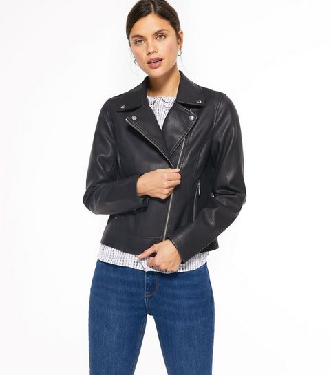 Black Leather-Look Biker Jacket 