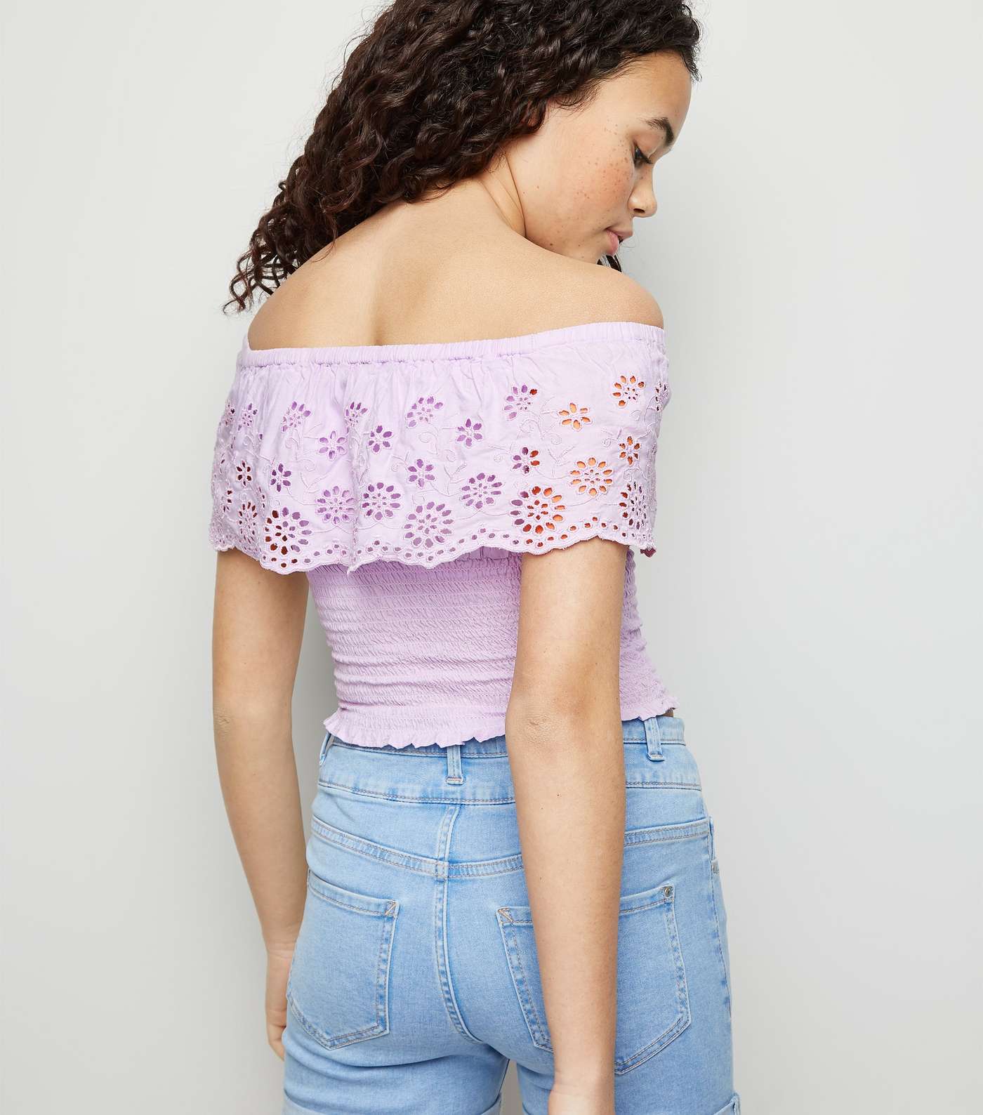 Girls Lilac Broderie Bardot Top Image 5