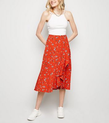 new look red midi skirt