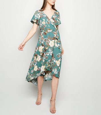 floral wrap front dress