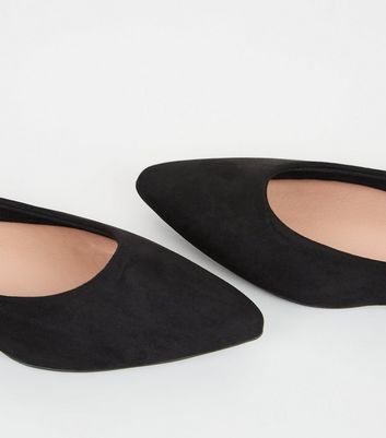 Black Suedette Pointed Metal Ballet Pumps | New Look