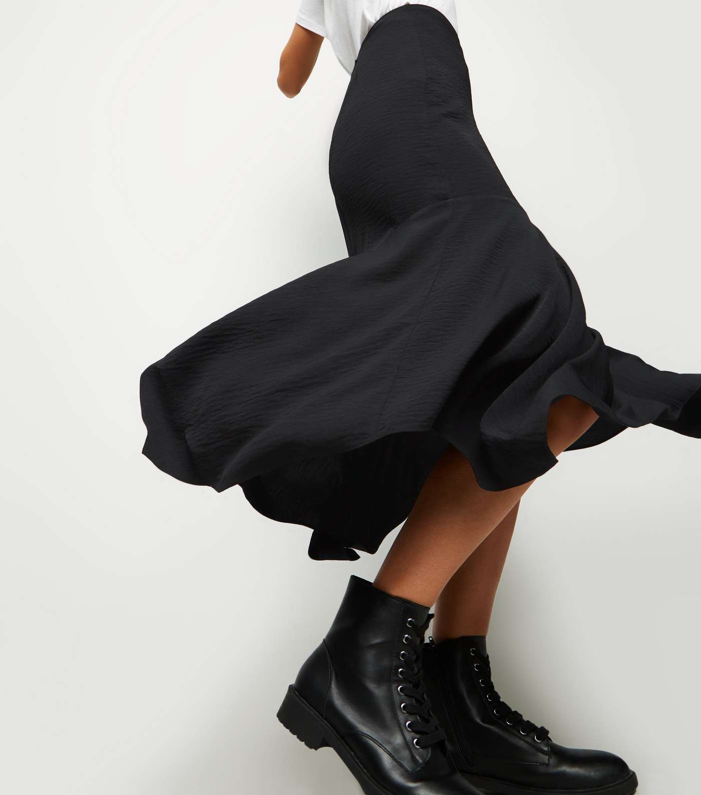 Black Satin Hanky Hem Midi Skirt Image 5