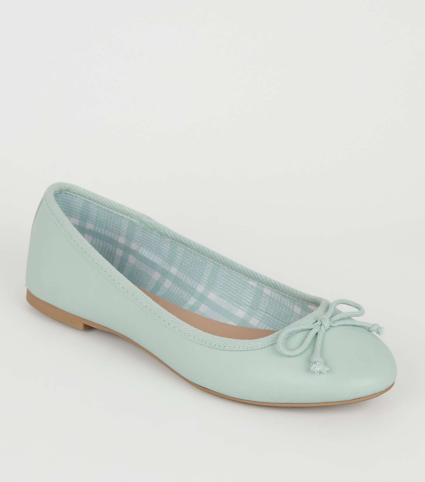 Mint Green Leather-Look Check Lined Ballet Pumps