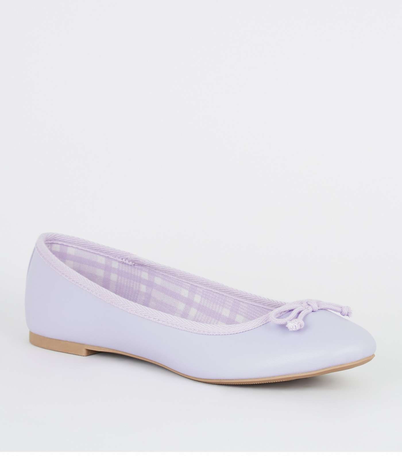 Lilac Leather-Look Check Lined Ballet Pumps