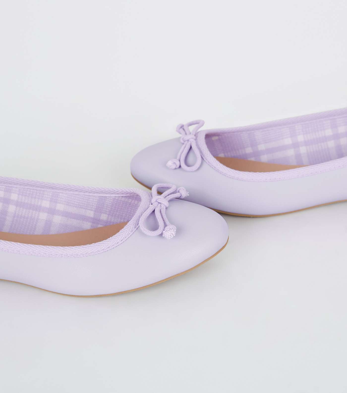 Lilac Leather-Look Check Lined Ballet Pumps Image 3