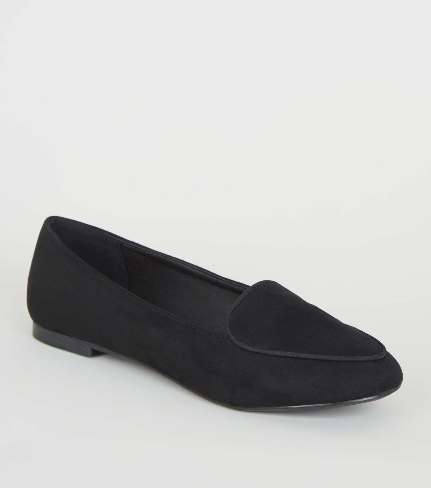 Black Suedette Piped Edge Loafers