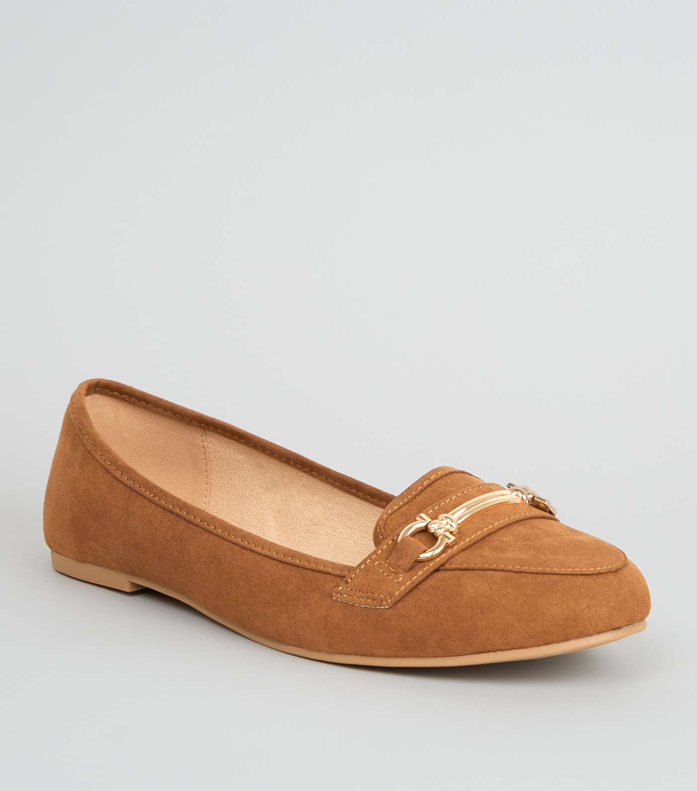 Tan Suedette Bar Front Loafers