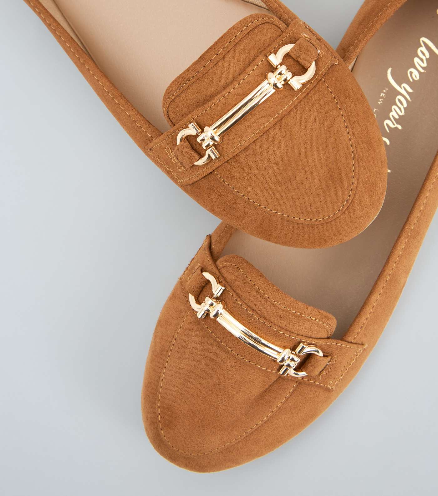 Tan Suedette Bar Front Loafers Image 3