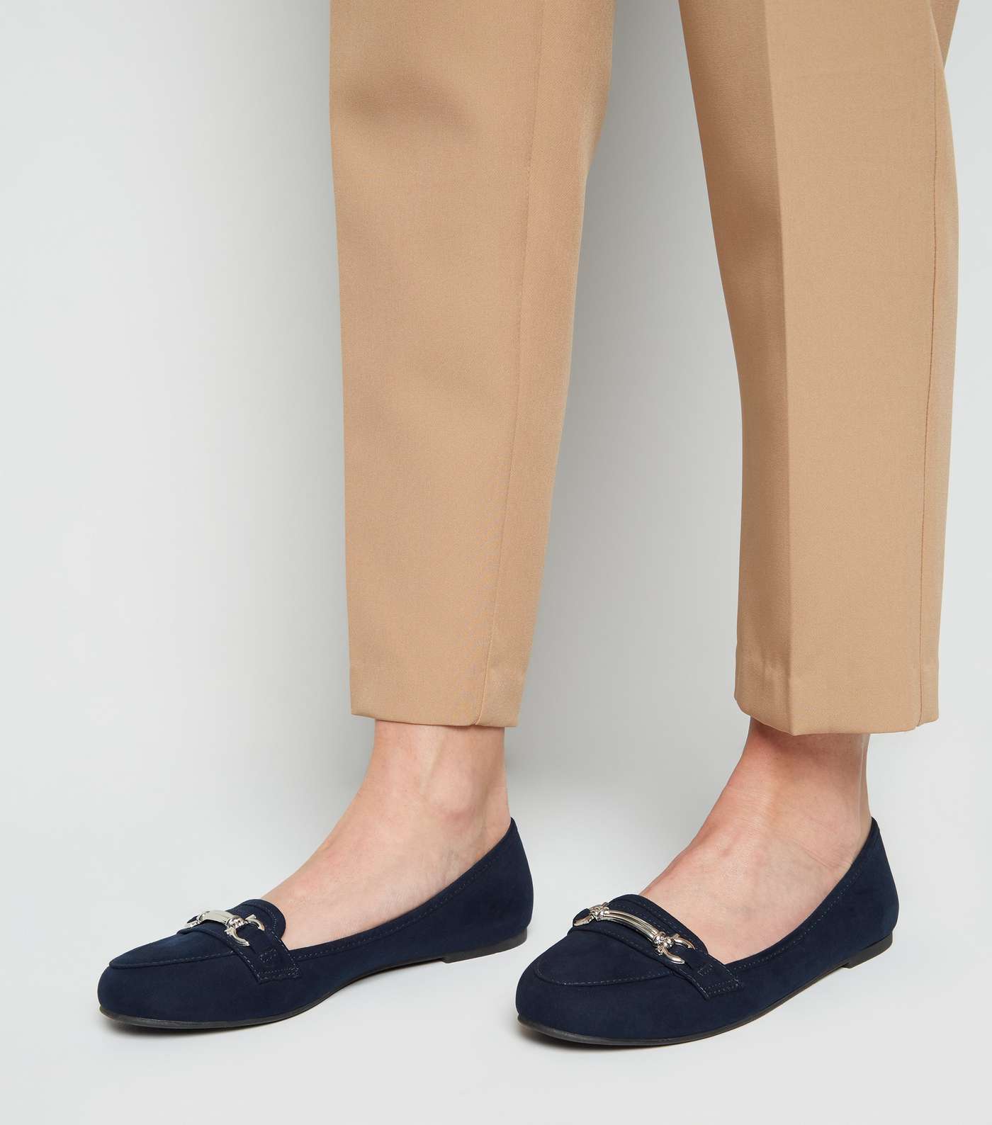 Navy Suedette Bar Front Loafers Image 2