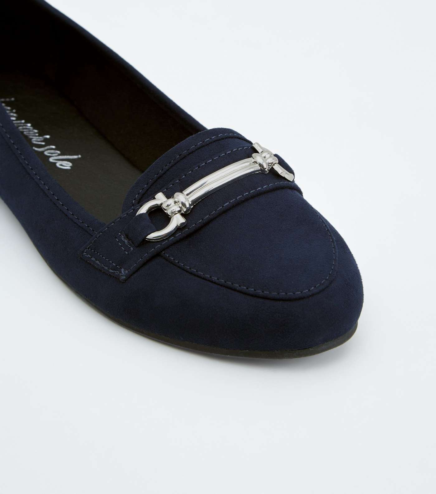 Navy Suedette Bar Front Loafers Image 4