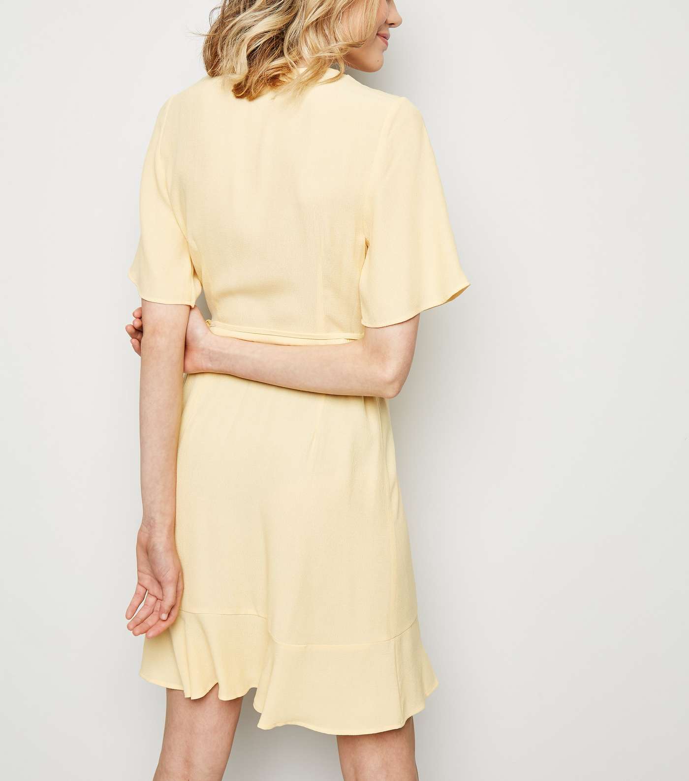 Pale Yellow Ruffle Hem Wrap Mini Dress Image 3