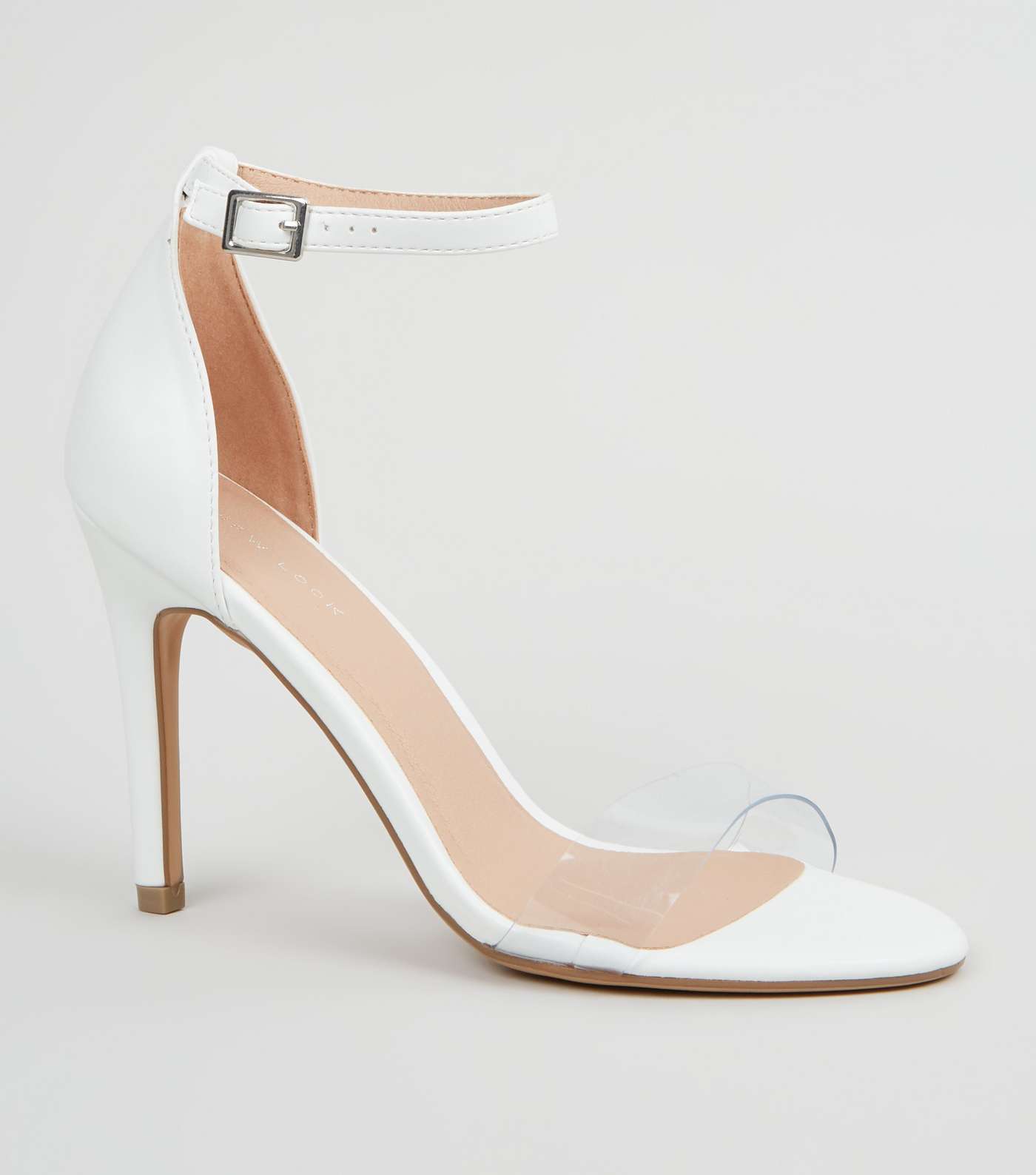 White Leather-Look Clear Strap Stiletto Heels
