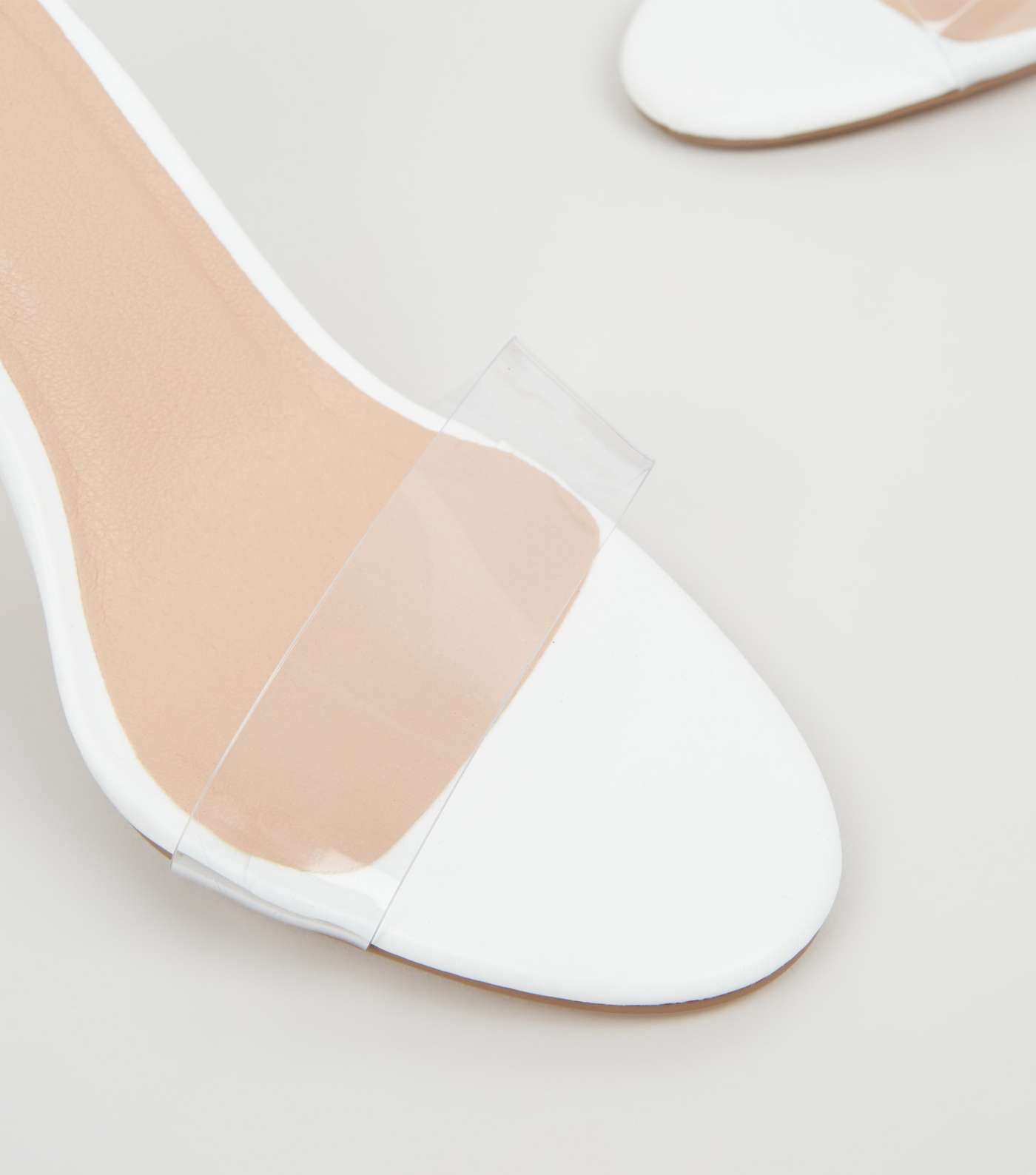 White Leather-Look Clear Strap Stiletto Heels Image 3
