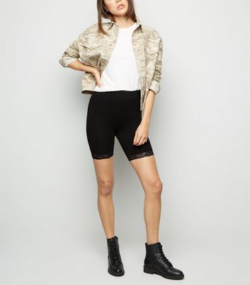 black cycling shorts with lace trim