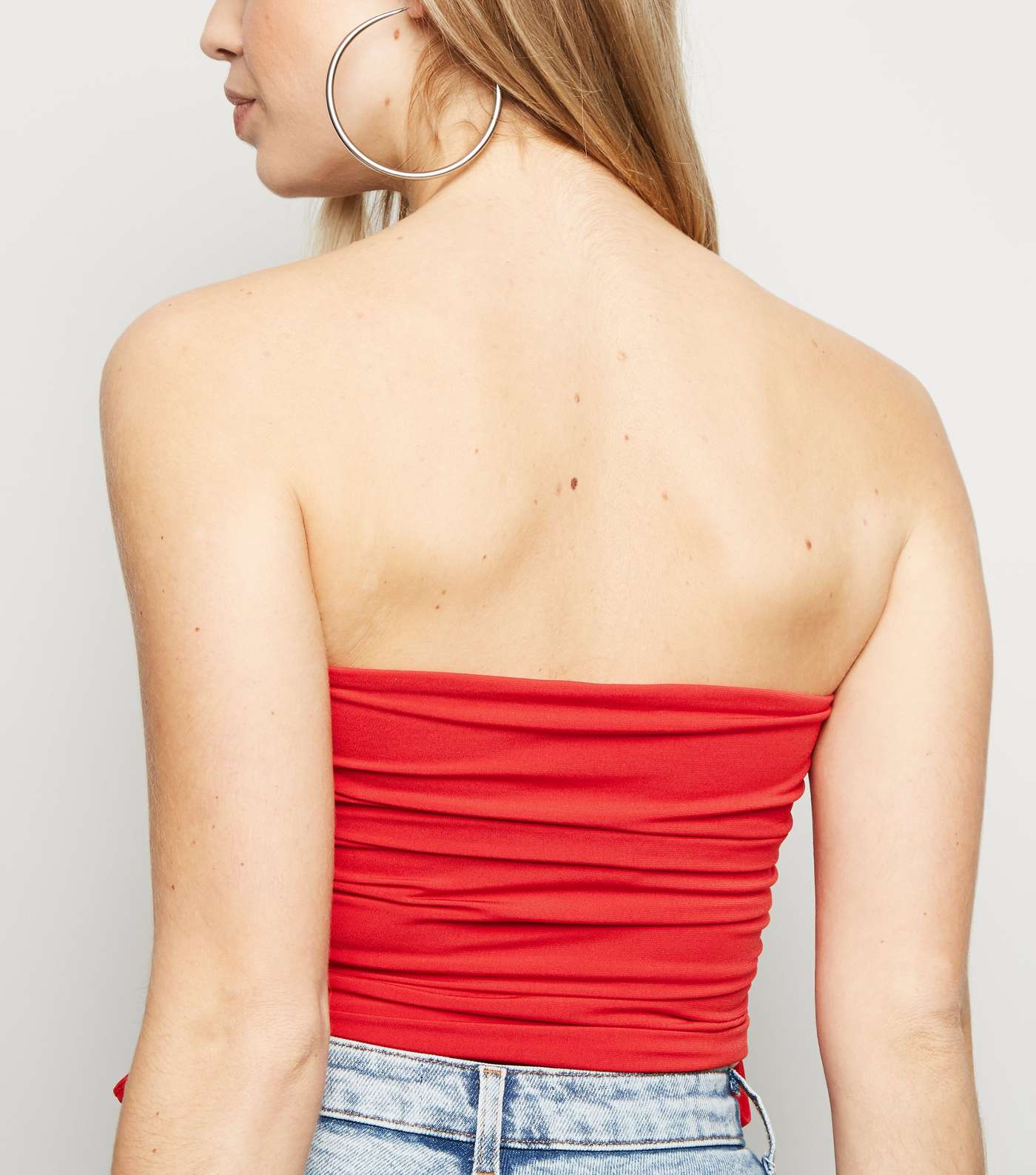 Red Ruched Side Bandeau Top Image 5