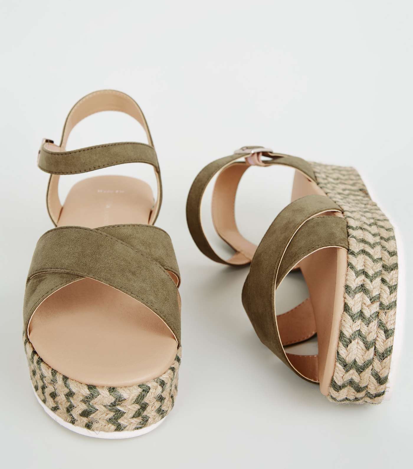 Wide Fit Khaki Espadrille Flatform Sandals Image 3