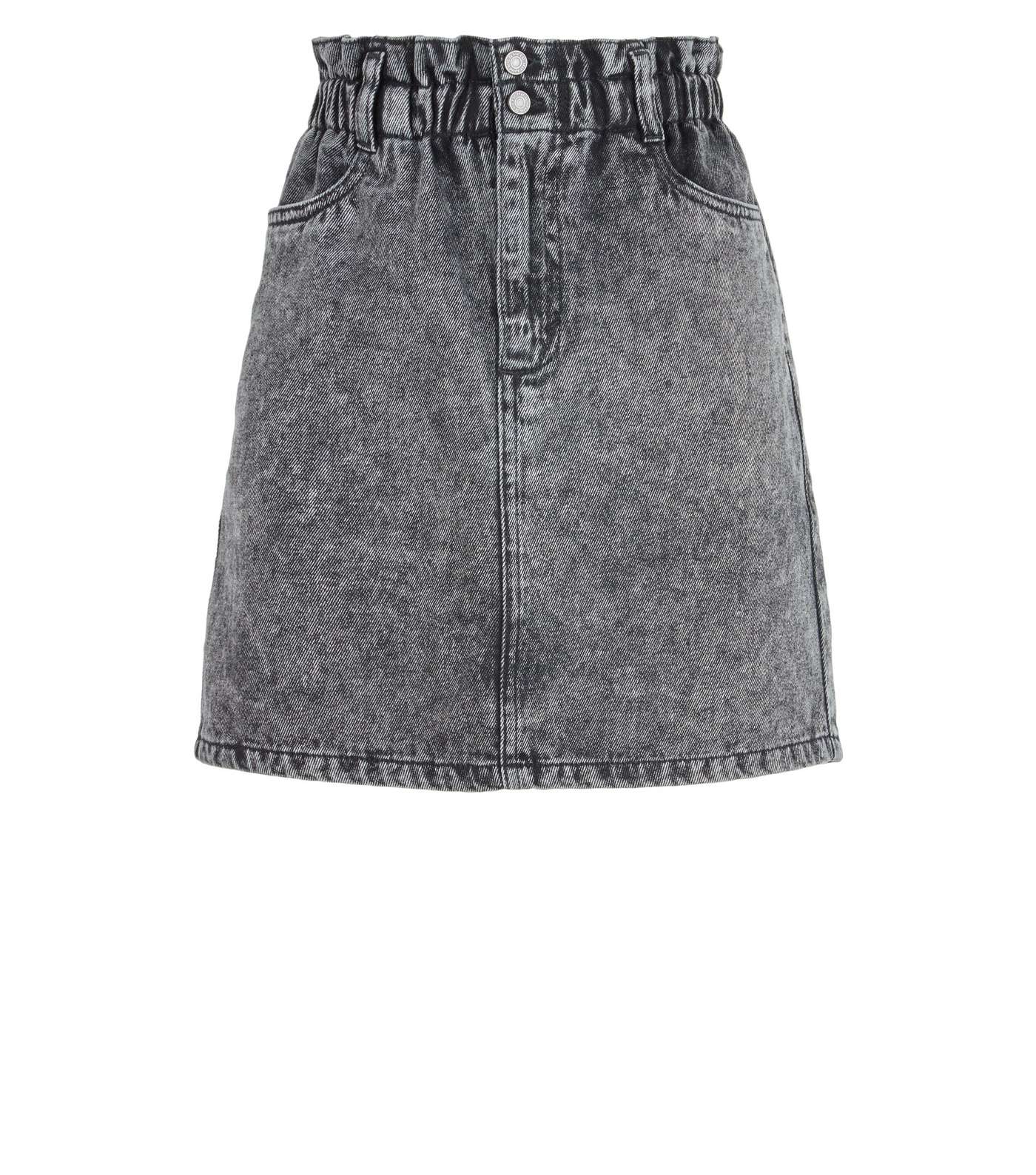 Black Acid Wash High Waist Denim Skirt  Image 4