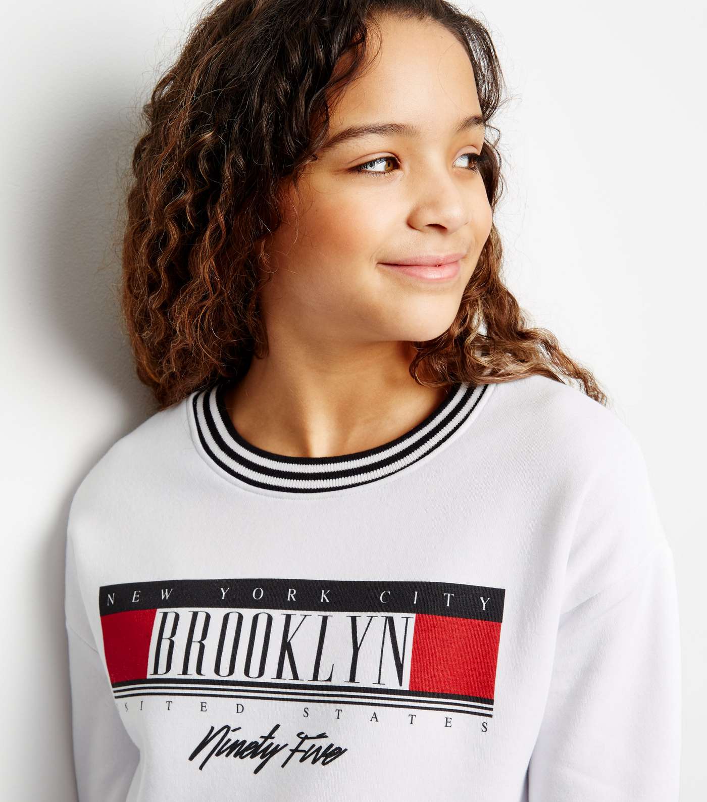 Girls White Brooklyn Slogan Boxy Sweatshirt Image 2