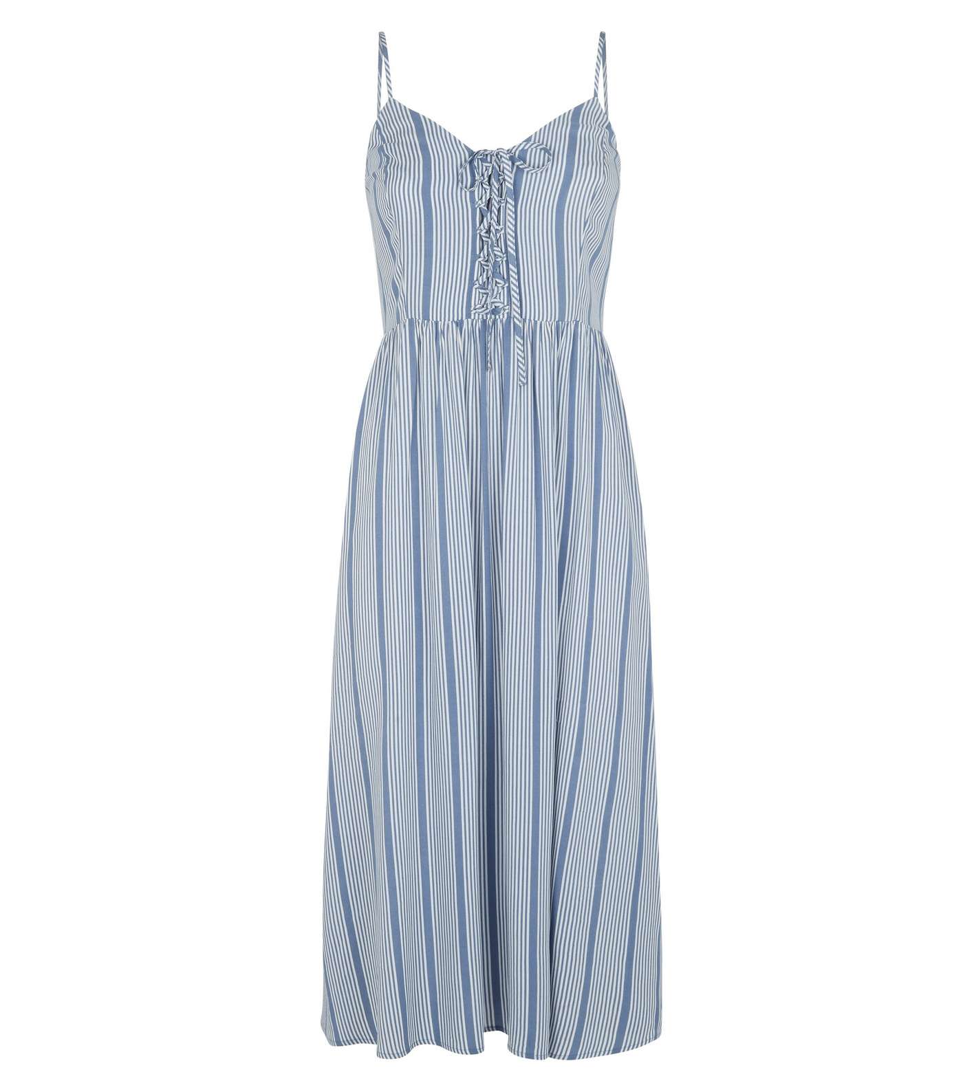 Blue Stripe Lace Up Front Midi Dress  Image 4
