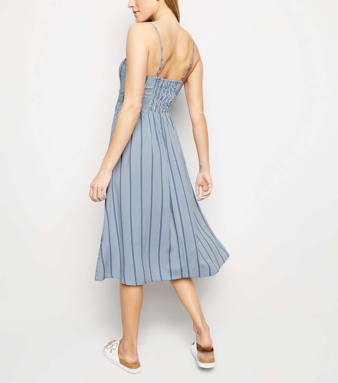 Blue Stripe Lace Up Front Midi Dress  Image 2