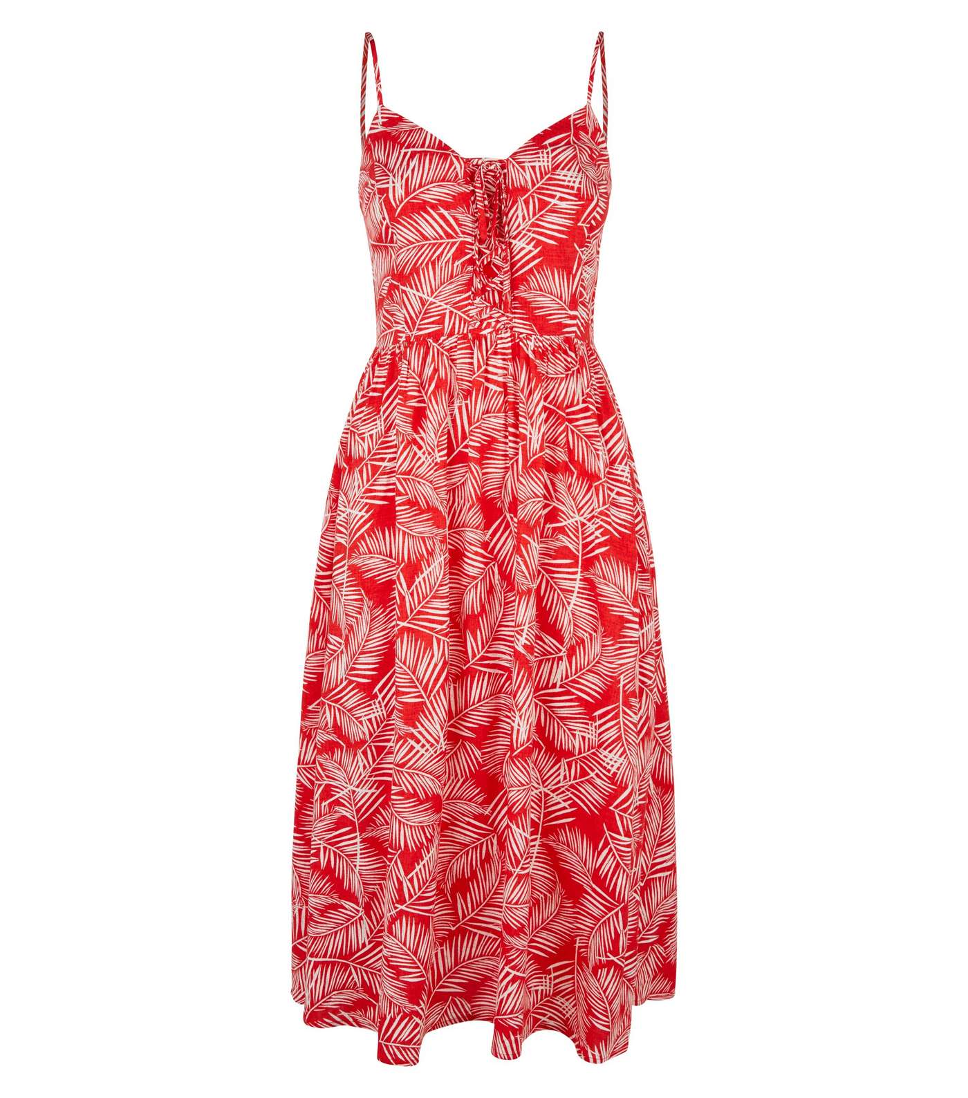 Red Leaf Print Lace Up Front Dress Image 4