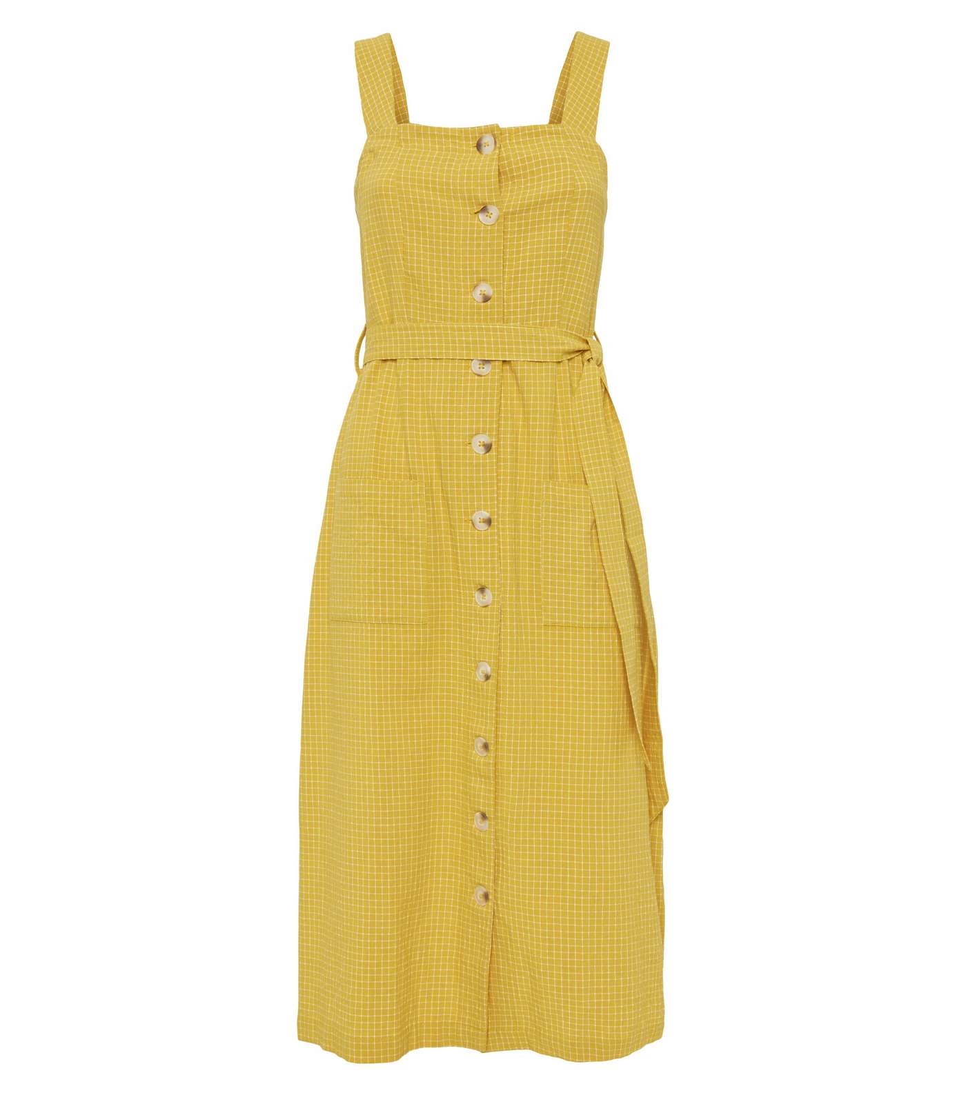 Yellow Grid Check Button Up Midi Dress Image 4