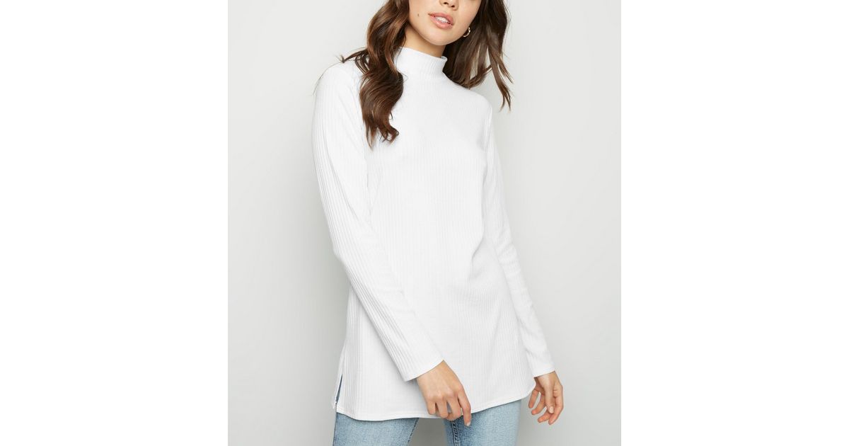 Cream Ribbed Funnel Neck Jumper New Look