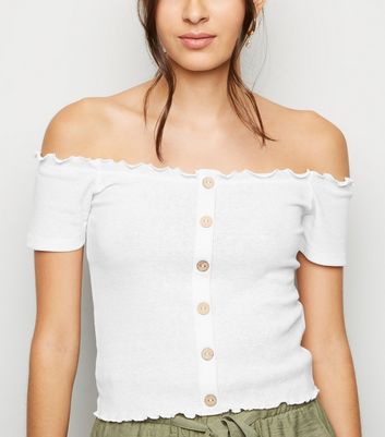 White ribbed bardot on sale top