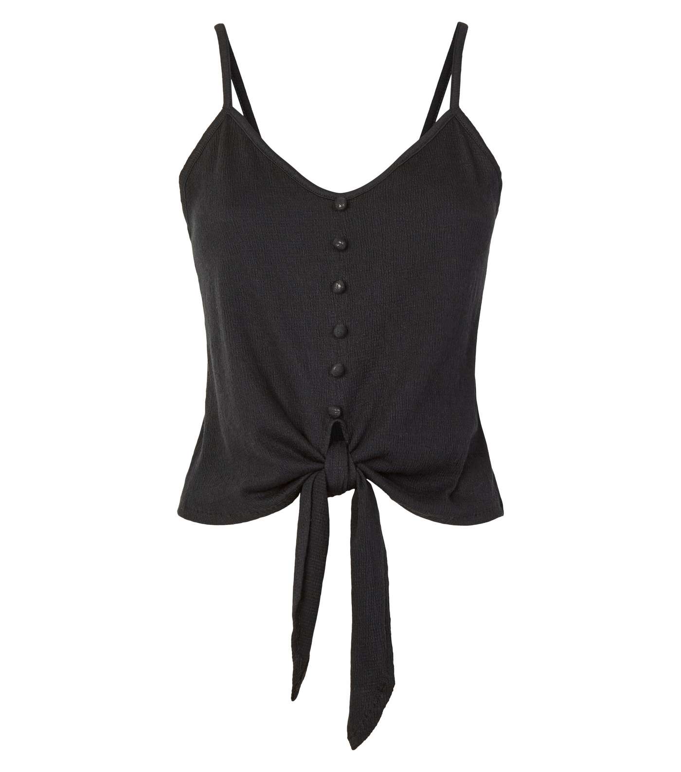 Black Cheesecloth Button Tie Front Cami Image 4