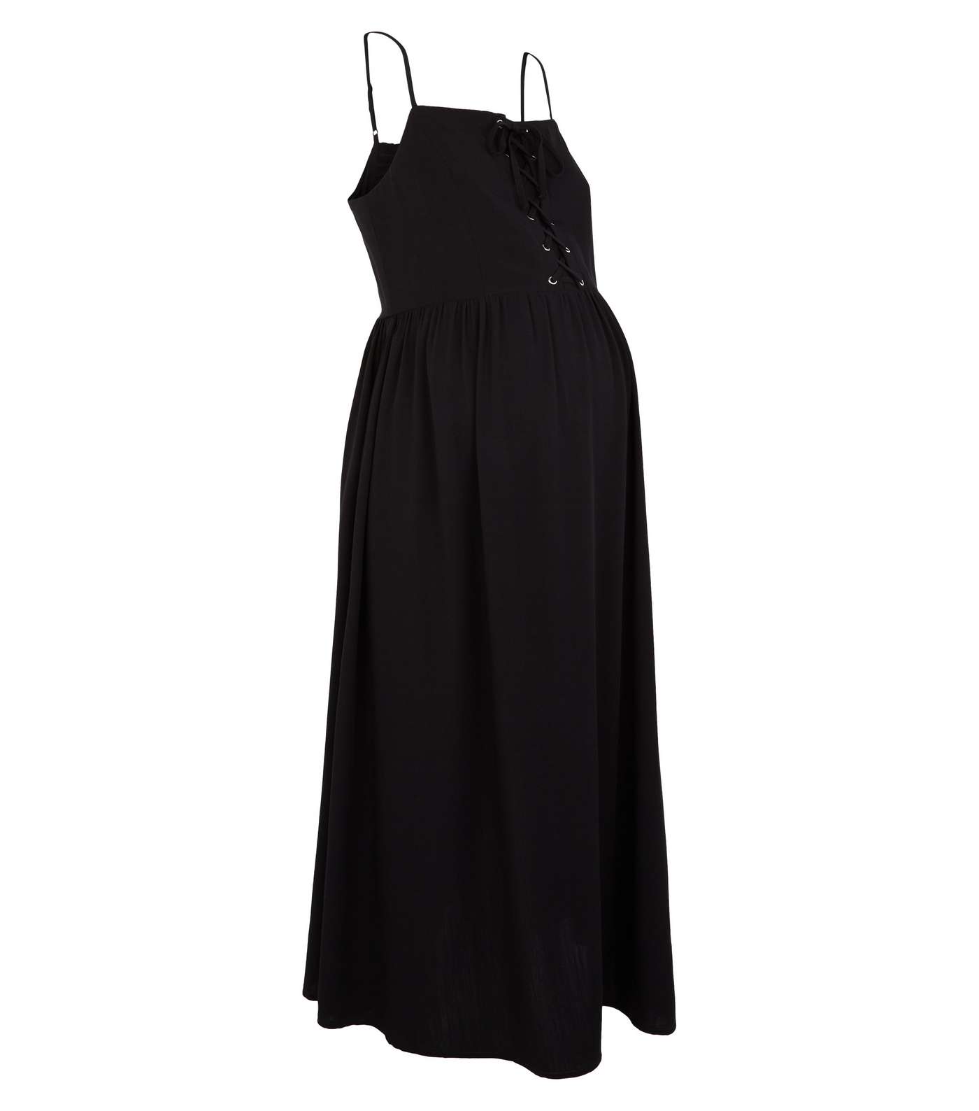 Maternity Black Lace Up Front Midi Dress Image 4