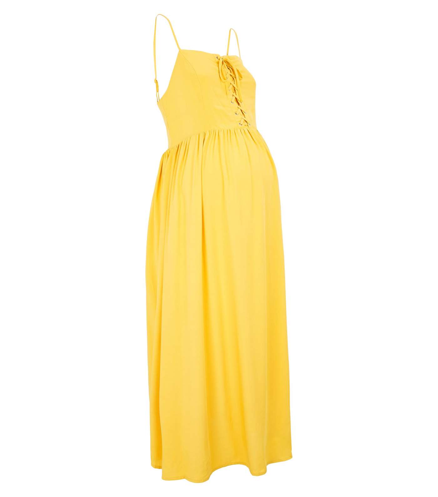 Maternity Yellow Lace Up Front Midi Dress Image 4