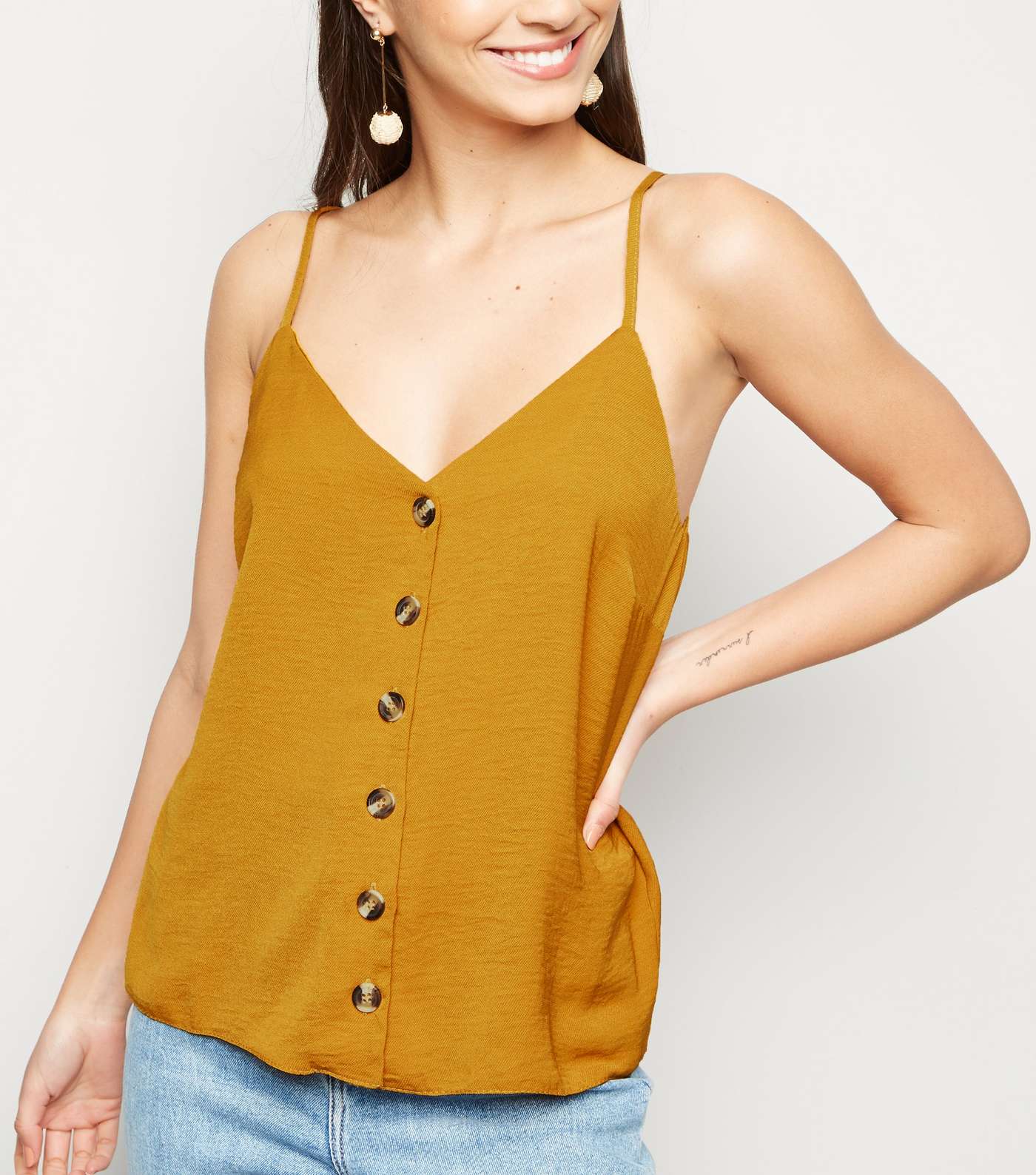 Mustard Crepe Button Front Cami