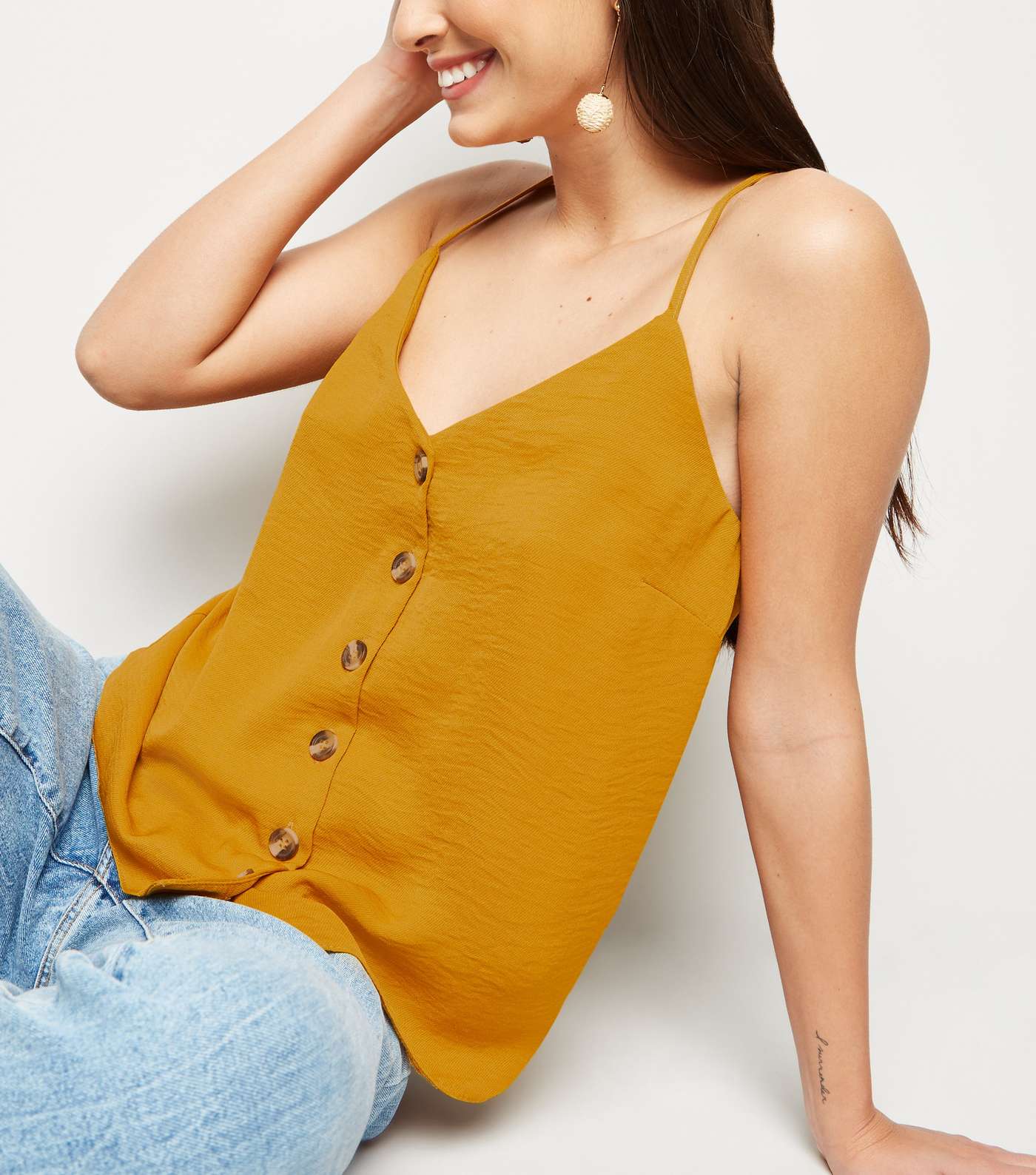 Mustard Crepe Button Front Cami Image 5