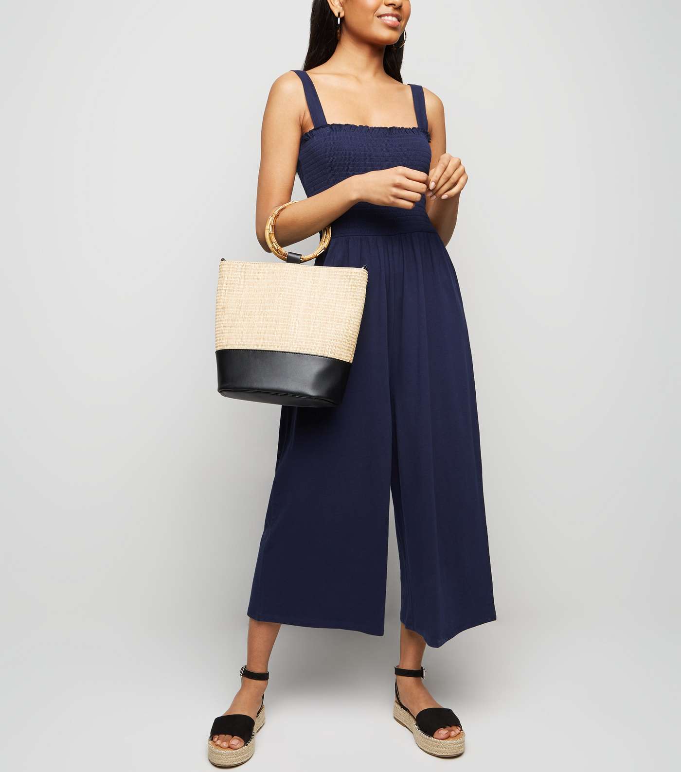 Petite Navy Shirred Top Jersey Jumpsuit