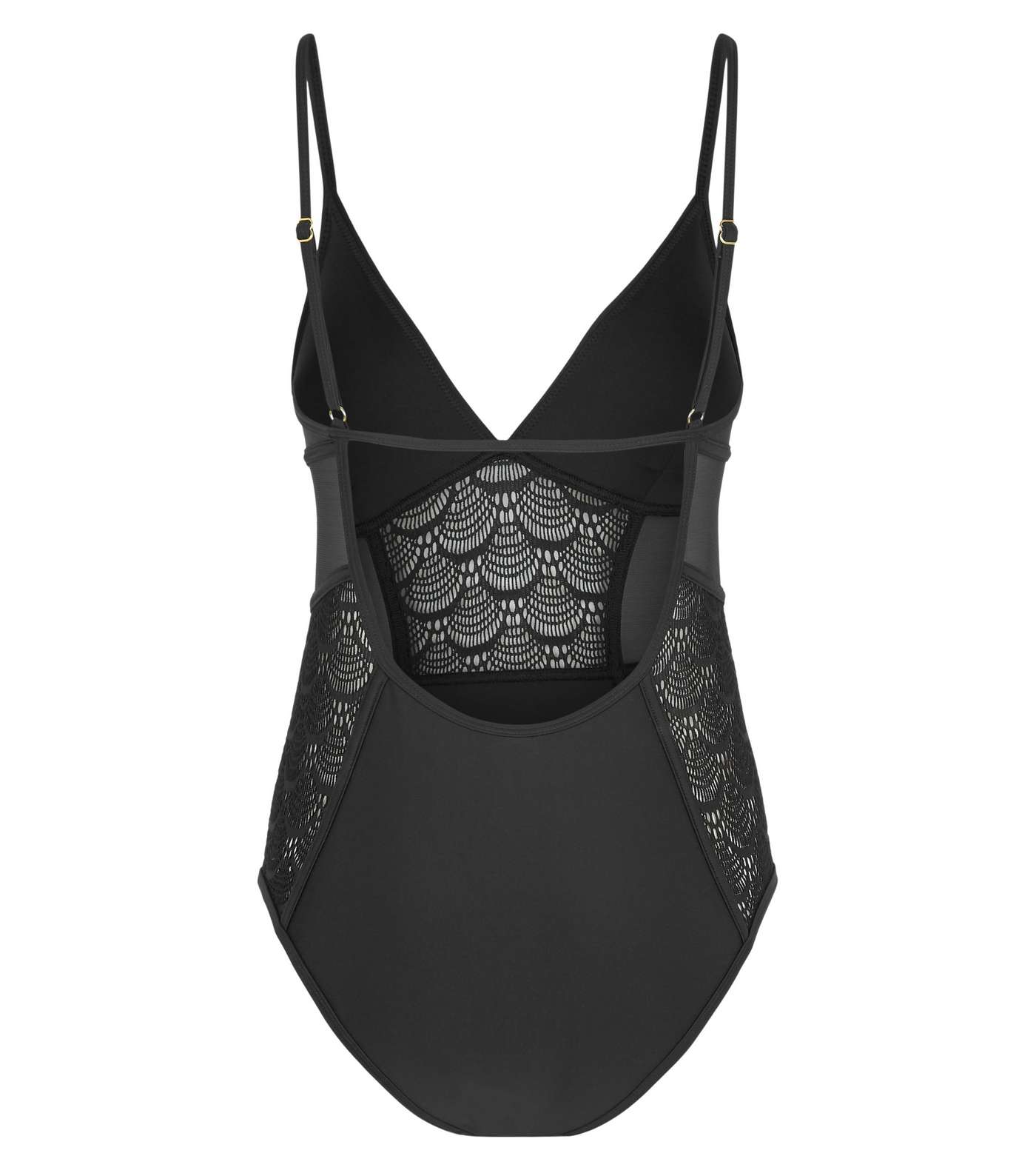 Black Crochet Panel Swimsuit Image 5