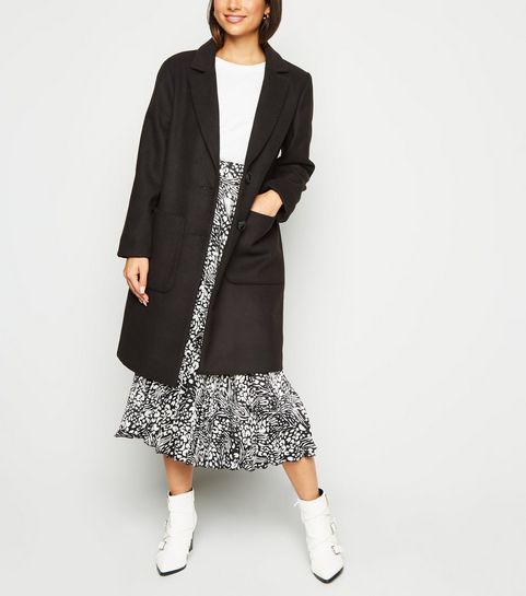 Petite Black Revere Collar Longline Coat