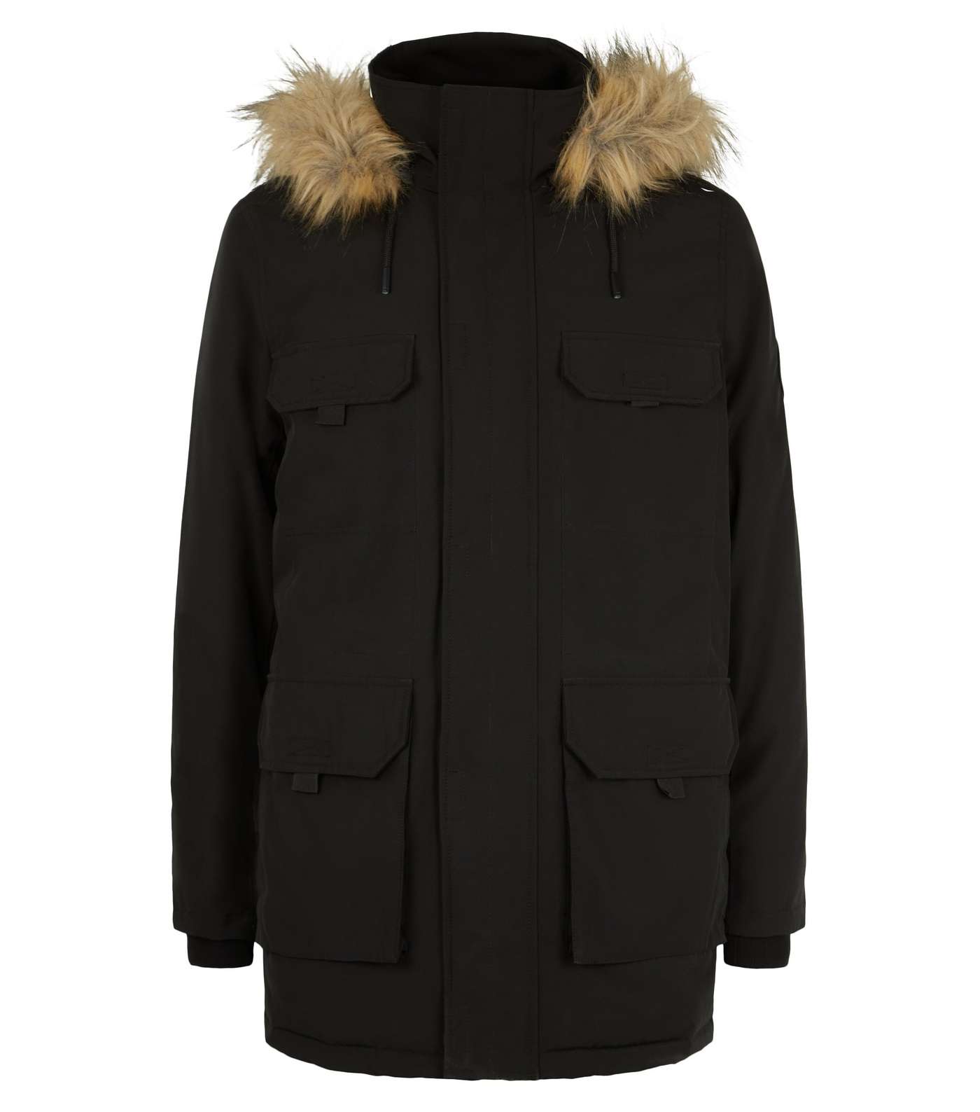 Black Hooded Faux Fur Trim Parka Coat Image 4