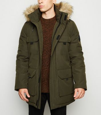 Khaki Hooded Faux Fur Trim Parka Coat New Look