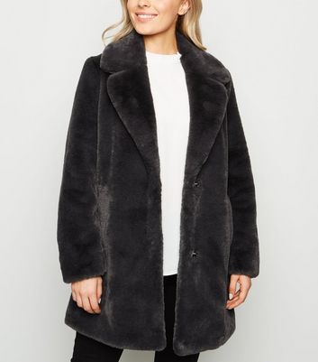 Dark grey faux fur longline coat Outlet