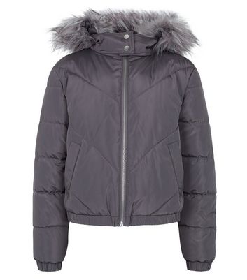 Girls Dark Grey Faux Fur Parka Coat | New Look Girls Dark Grey Faux Fur Parka Coat | New Look