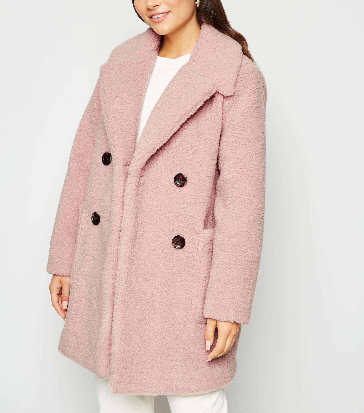 Petite Pale Pink Teddy Coat
